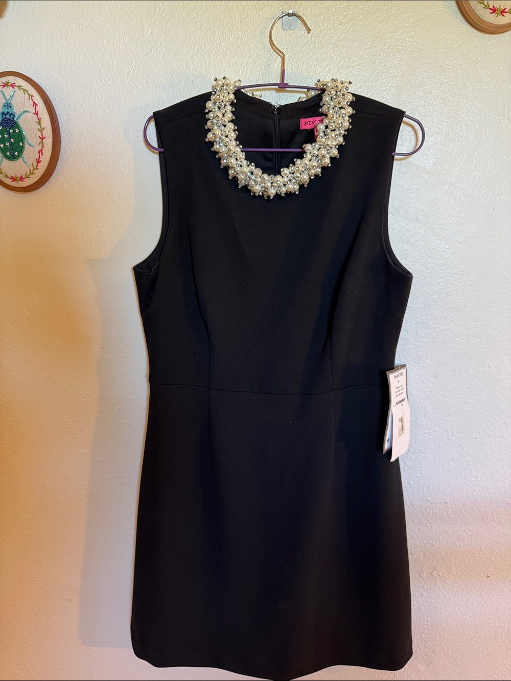 Vintage  Betsy Johnson Black Beaded Collar Sheath Dress